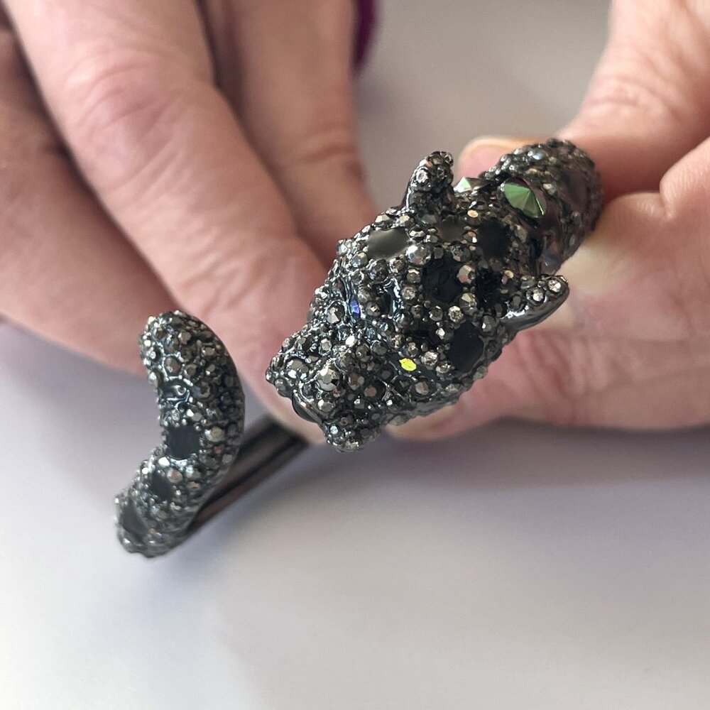 Betsey Johnson Bracelet Glittery black jaguar hinged cuff bracelet